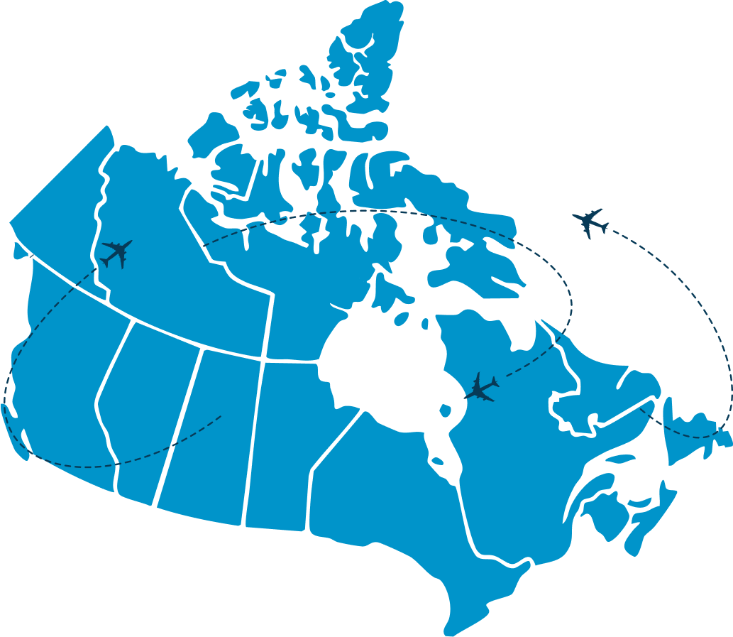 Image of Canada with plans on top showing flight